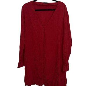 Madewell Red Button-Front Long Sleeve Blouse 2X Viscose